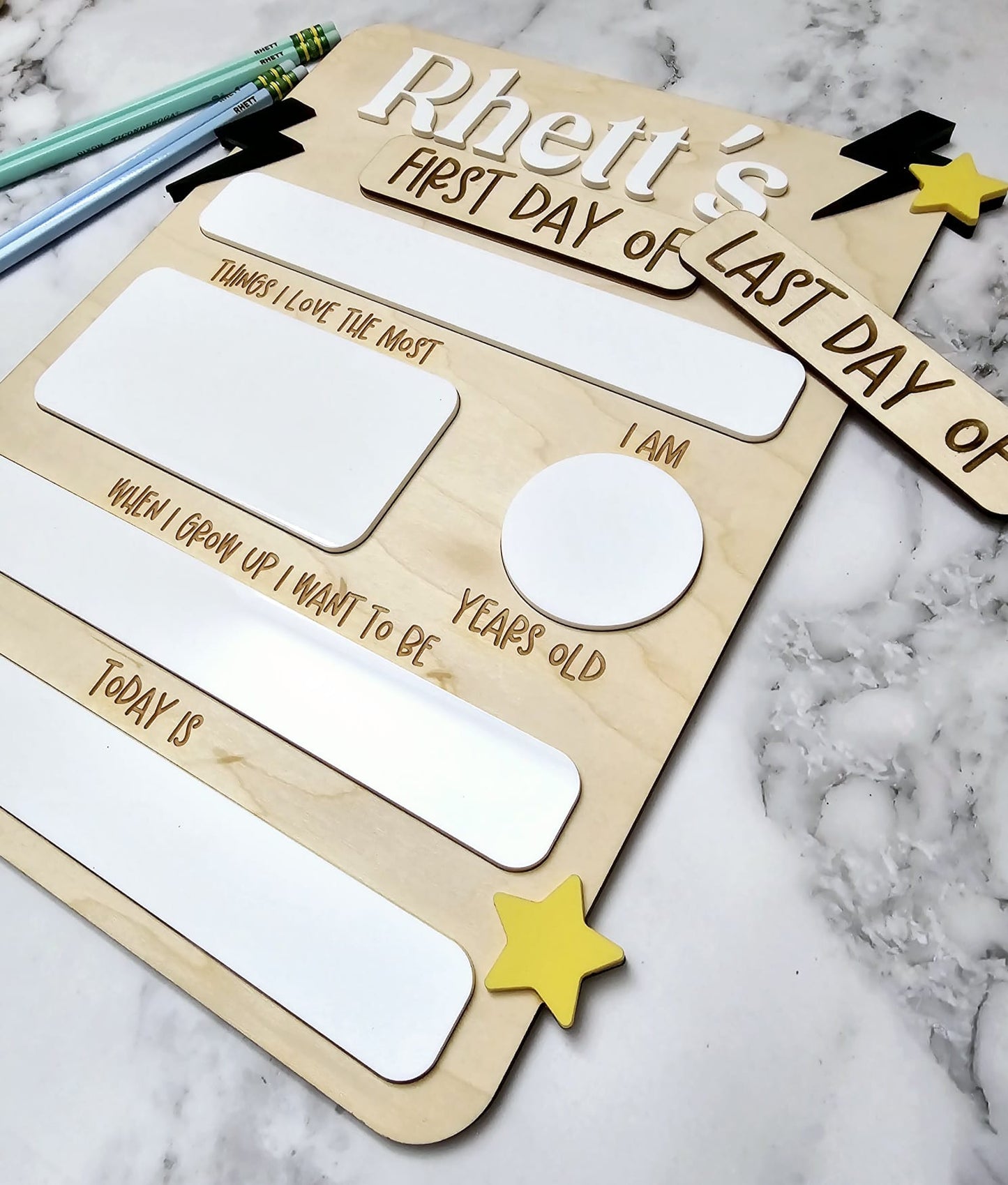 lightening bolt star interchangeable first/last day school board sign