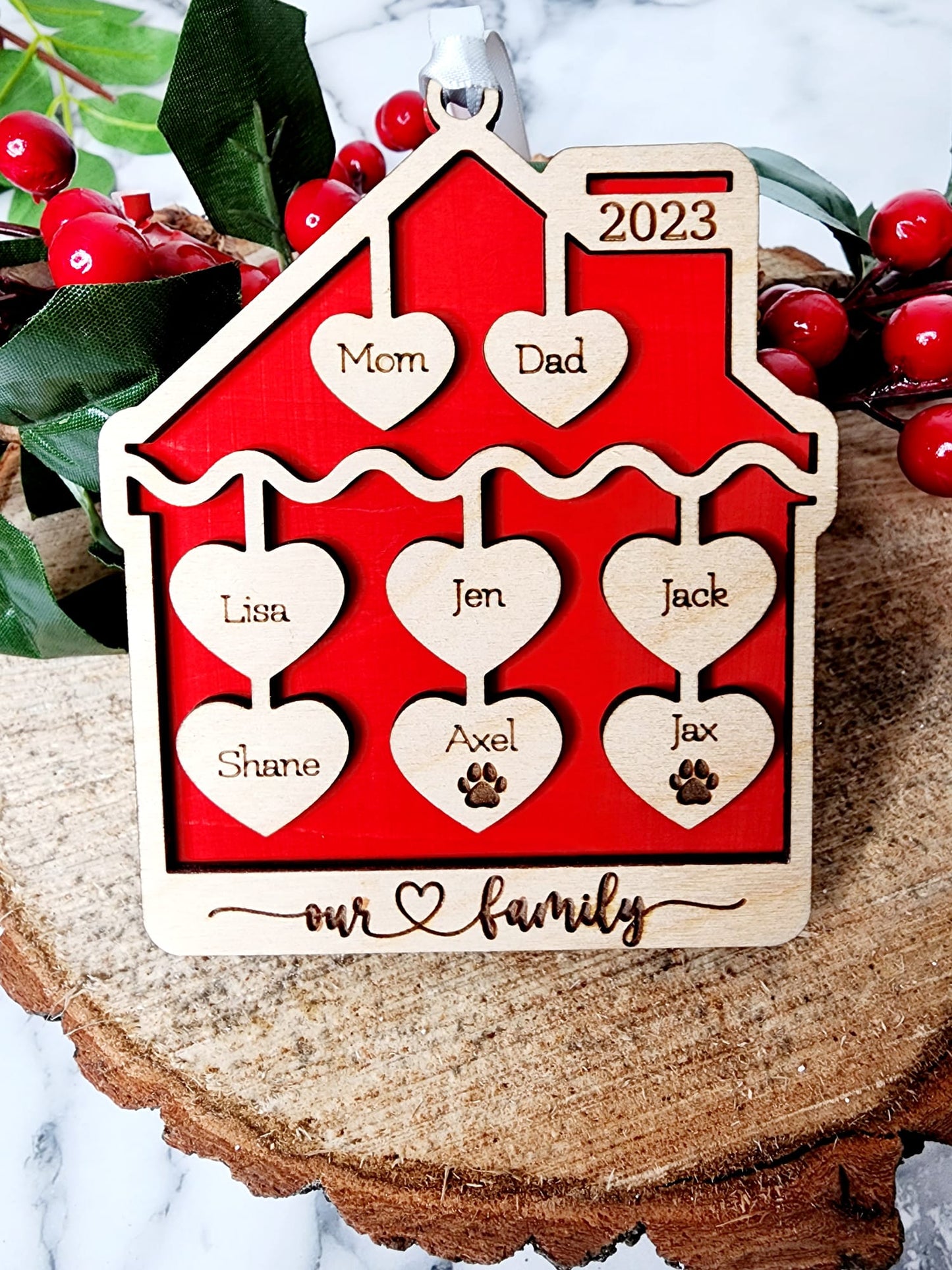 family christmas ornament gingerbread house