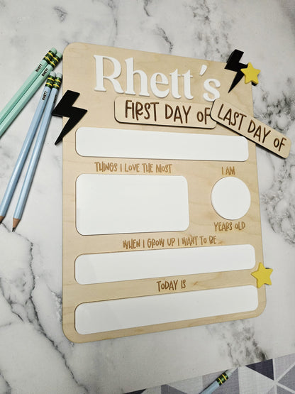 lightening bolt star interchangeable first/last day school board sign