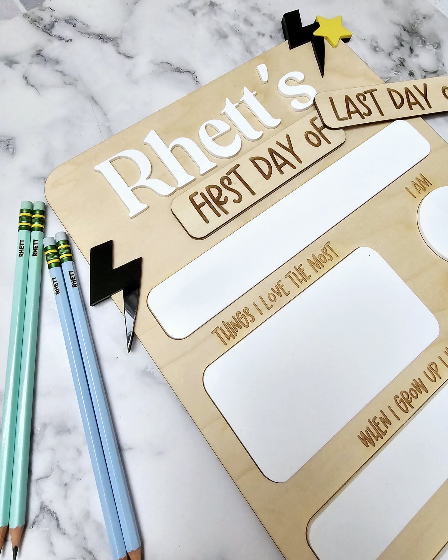 lightening bolt star interchangeable first/last day school board sign