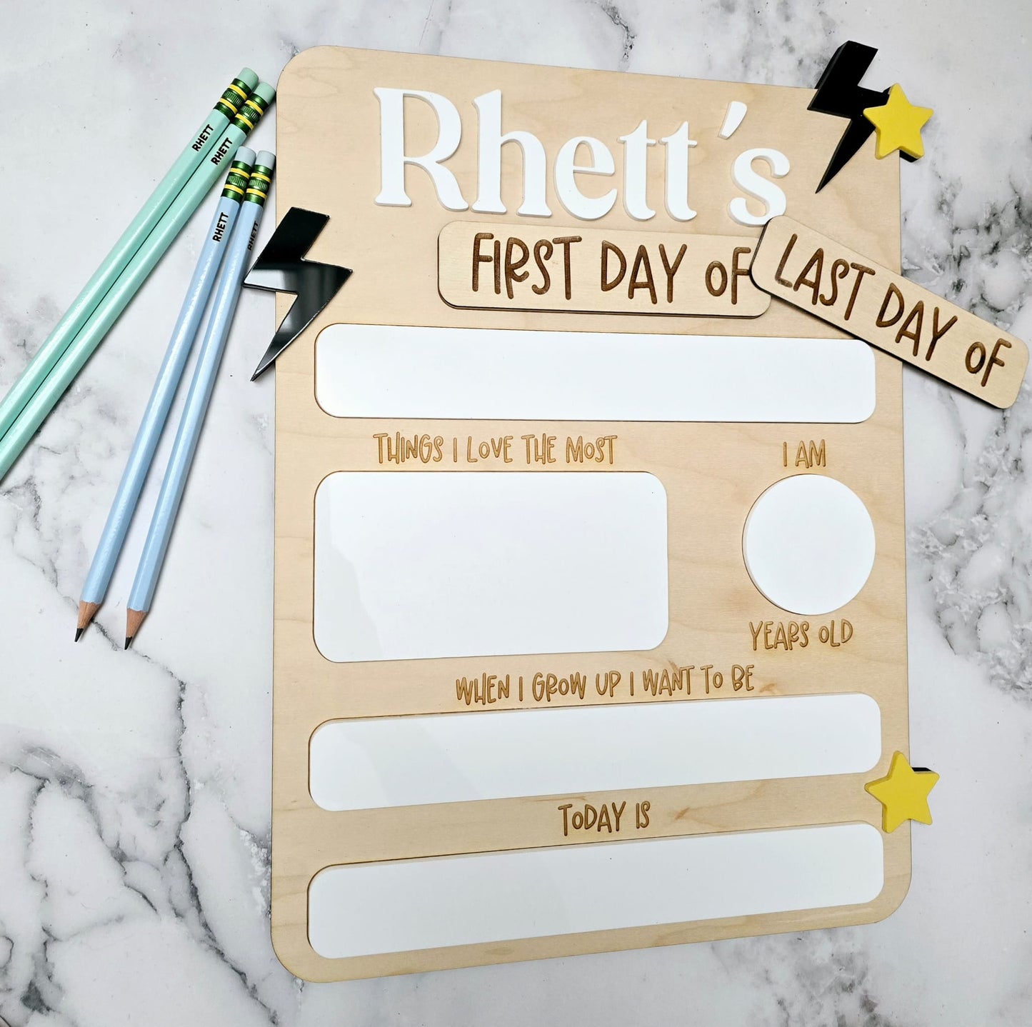 lightening bolt star interchangeable first/last day school board sign